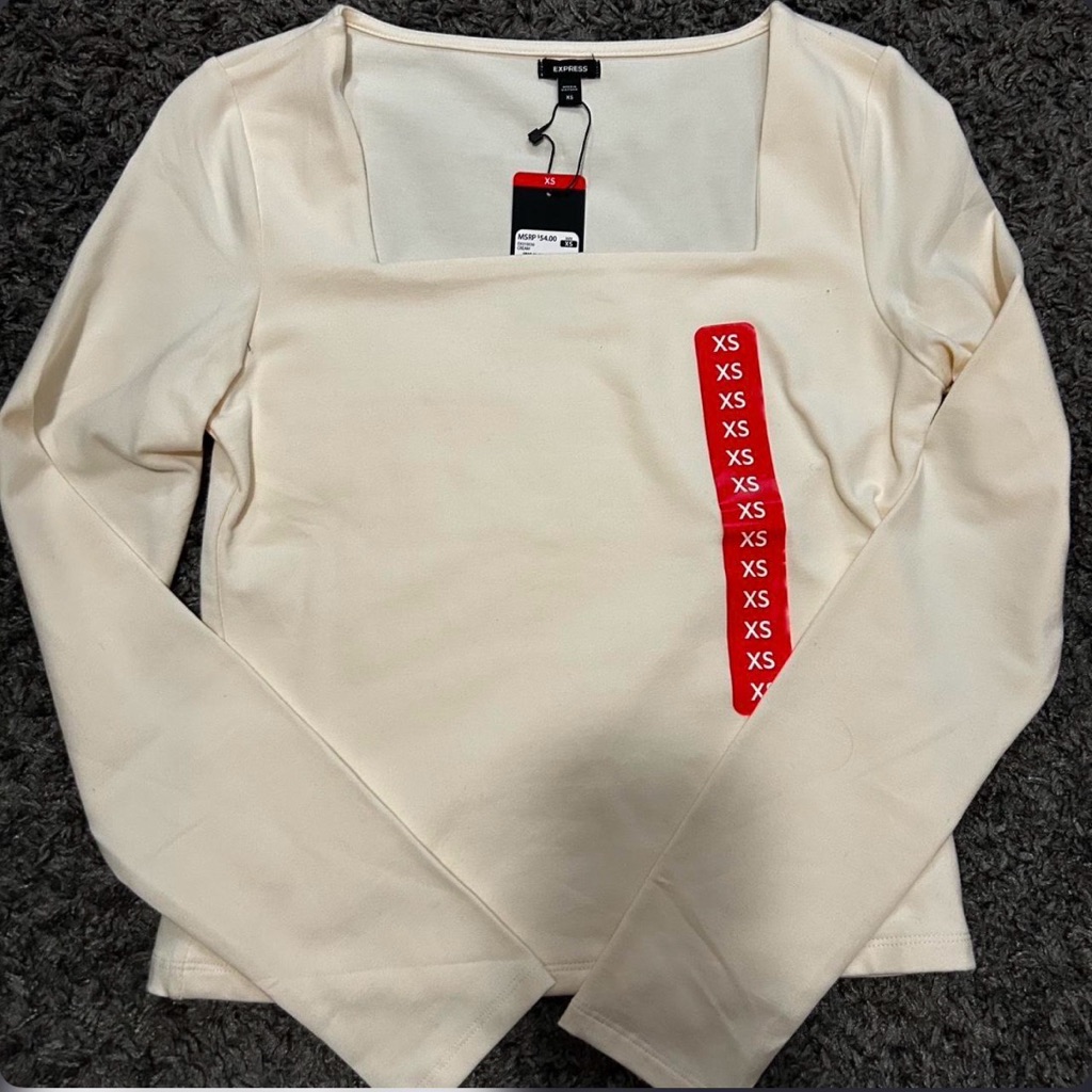 Express Cream Square-Neck Long Sleeve Top
